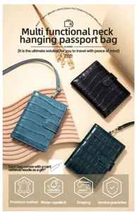 Crocodile pattern leather neck hanging passport bag showing multiple colors and gift detail