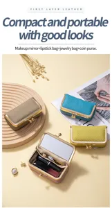 Detailansicht multifunktionale Lippenstift-Etuis aus Leder mit Spiegel