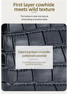 Macro detail of the high-quality black crocodile-patterned cowhide leather texture