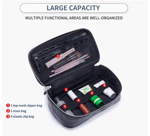 Detailed view of large capacity crocodile pattern leather makeup bag with compartments