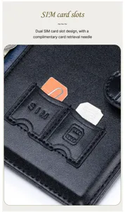 Detail of dual SIM card slots with retrieval pin in premium leather passport holder