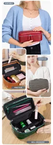 Crocodile texture leather makeup bag for travel with large capacity and organized compartments