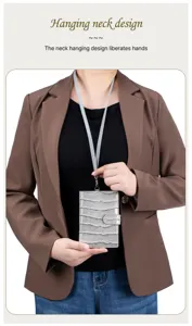 Grey crocodile texture passport holder with adjustable hanging neck strap design