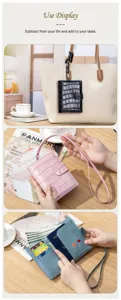 Lifestyle detail view of crocodile embossed leather passport holder in various colors