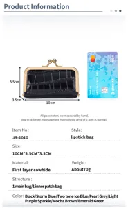 Detaillierte Abmessungen und Produktspezifikationstabelle für Lippenstift-Tasche