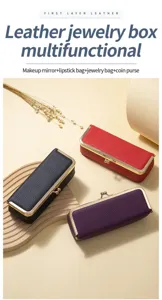 Trio of premium leather cases in red, black, and purple with vintage kiss-lock frames.