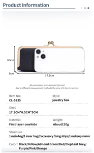 Detailed specifications of the portable genuine leather jewelry box with clasp closure