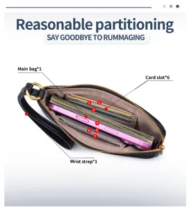 Detailed internal layout of a leather wallet with multiple card slots and phone storage