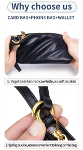 Detail view of soft black vegetable tanned cowhide leather wallet and spring buckle