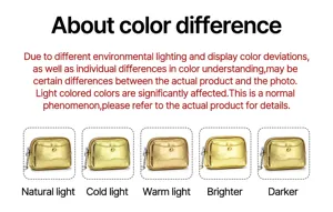 Comparaison détaillée des couleurs du porte-monnaie doré sous divers éclairages.