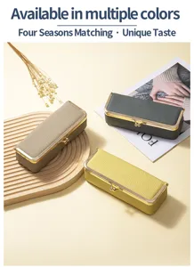 Elegant leather portable cosmetic pouches with golden metal clasp closure in various colors
