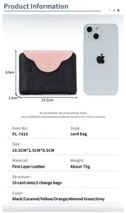 Détails du porte-cartes en cuir éléphant mignon avec spécifications et comparaison de taille