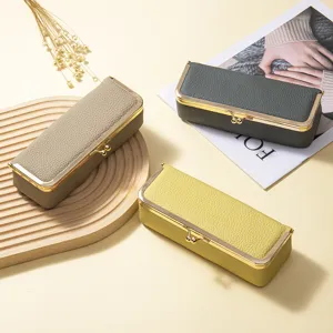Stylish portable genuine leather sunglasses cases with gold metal clasps in multi colors