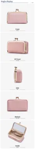 Mehrwinkelansicht der rosa Leder-Schmucktasche mit Clipverschluss für Lippenstifte