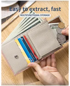 Detail of a genuine leather bifold wallet showing card slots and cash storage