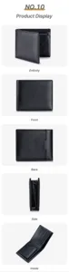 Verschiedene Ansichten einer schwarzen Lederbrieftasche: Vorder-, Rück- und Innenseite