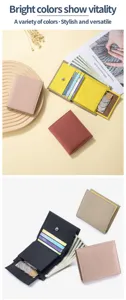 Detail view of the slim genuine leather bifold wallet featuring coin and card slots
