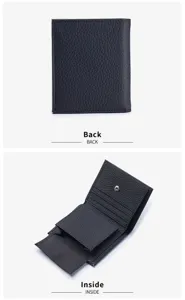 Detailed views of the slim black cowhide bifold wallet showing the back and interior