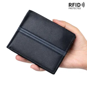 Men's bifold genuine leather wallet with RFID protection and striped design