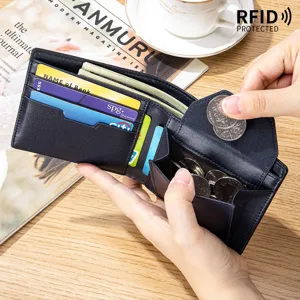 Elegantes RFID-geschütztes Leder-Herrenportemonnaie mit Münzfach in klassischem Schwarz