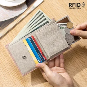 Genuine leather slim bifold wallet for women with secure RFID protection design