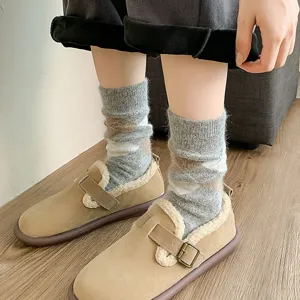 Womens winter thick argyle wool mid-calf socks with plush shoes cozy preppy style warm socks