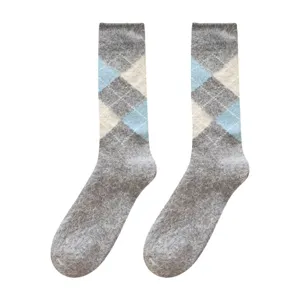 Fluffy argyle wool mid-calf women socks winter warm cozy knit hosiery pair main view