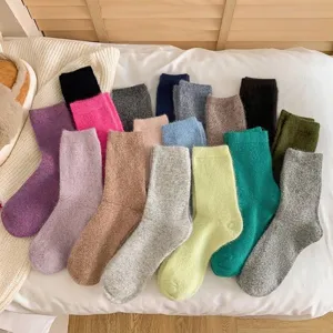 Warm and soft solid color cashmere wool mid-calf socks for women in assorted winter colors