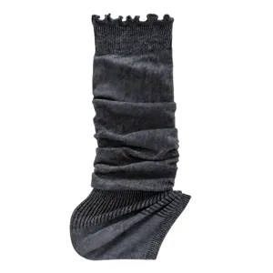 Sweet grey stirrup leg warmers with ruffle edges and breathable thin ribbed texture