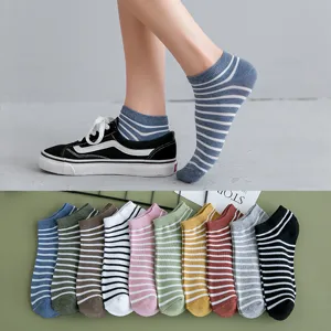 Women Striped Cotton Boat Socks Low Cut Summer Breathable Preppy Style Japanese Short Socks Daily Leisure Fashion Hosiery