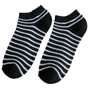Classic black and white striped cotton ankle boat socks for women, minimalist style