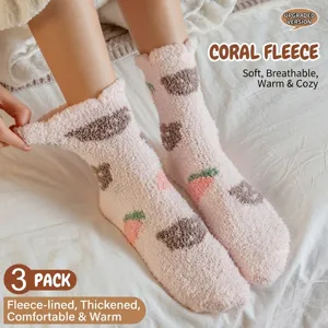 Calcetines gruesos de forro polar coral rosa para mujer con corazones para invierno