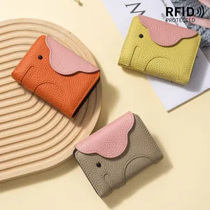Porte-cartes en cuir véritable éléphant mignon avec protection RFID, plusieurs couleurs.