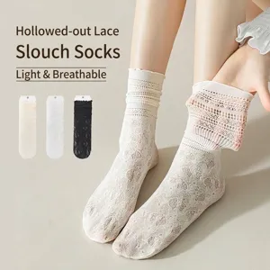 Damen Japanischer Stil Durchbrochen Spitze Blumen Crew Socken Sommer Dünn Rüschen Slouch Socken Süß Lolita Mode Strumpfwaren