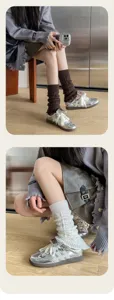 Cozy cable knit leg warmers with lettuce edge, stylish Y2K winter thermal socks for women.