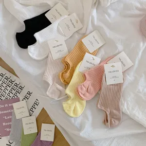 Selection of colorful cotton invisible boat socks for women in soft pastel tones