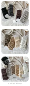 Fleece-lined cable knit leg warmers, Y2K Japanese style JK girl warm ruffle socks.