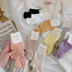 Colorful low-cut cotton boat socks with non-slip silicone heel in dopamine colors