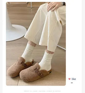 Cute lettuce edge speckle yarn mid tube socks for women, preppy style autumn winter daily wear.