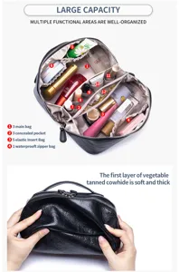 Große Kulturtasche aus pflanzlich gegerbtem Leder mit mehreren Fächern für die Reise