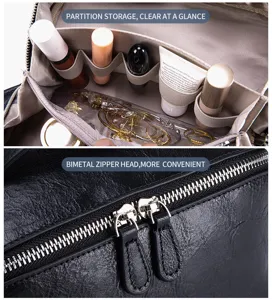 Detailansicht der Innenfächer und des Doppel-Metallreißverschlusses der Tasche