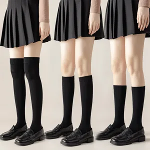 Calze a Compressione da Donna in Cotone Tinta Unita Maglia a Costine Elastiche Modellanti Calze Alte Lunghe per Scuola Quotidiana Ragazza