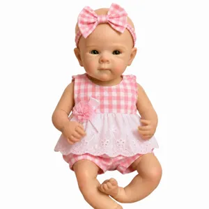 Realistic Full Body Soft Solid Silicone Reborn Baby Doll Washable Pink Plaid Outfit Bow Headband Bettie Collection For Kids Christmas Gift
