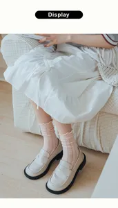 Women's cute mesh mid tube socks with ruffled cuffs sweet college style casual daily wear socks