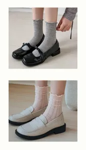 Women cute ruffle mid tube socks collegiate style spring autumn fashion breathable casual socks