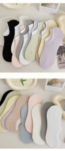 Candy color cotton invisible socks detail showing multiple pastel shades and silicone grip design.