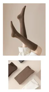 Chaussettes hautes epaisses chaudes pour femmes couleur unie hiver coton usage quotidien 1 paire