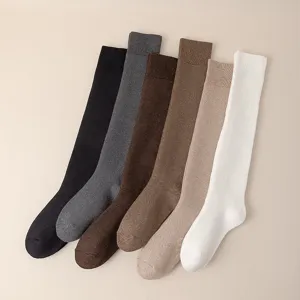 Chaussettes hautes epaisses hiver femme couleur unie chaussettes genou confortables