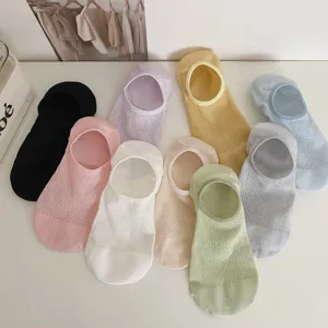 Set of breathable mesh no-show invisible socks in assorted pastel colors for women