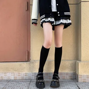 Calcetines altos negros estilo escolar japonés para mujer otoño invierno